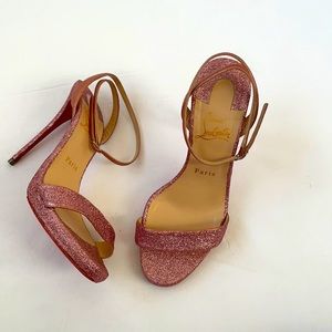 Christian Louboutin Pink Glitter Loubiqueen leather heels 37 120mm/~4.5” heel